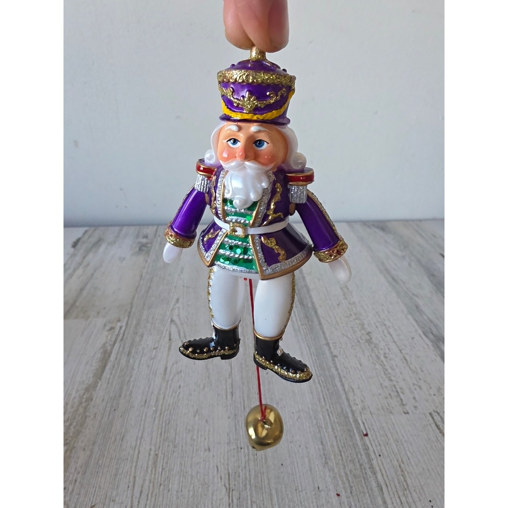 Vintage soldier jointed pole ornament glitter purple nutcracker Bell gold‎ Xmas